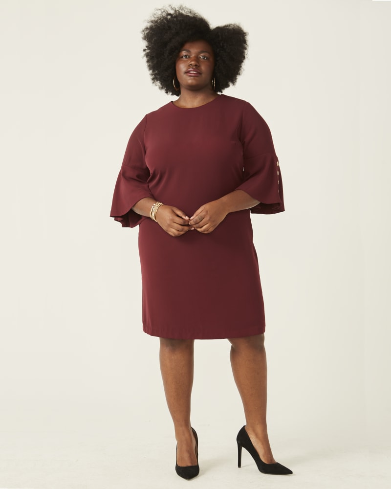 Front of plus size Megyn Bell-Sleeve Shift Dress by CARMEN MARC VALVO | Dia&Co | dia_product_style_image_id:177744